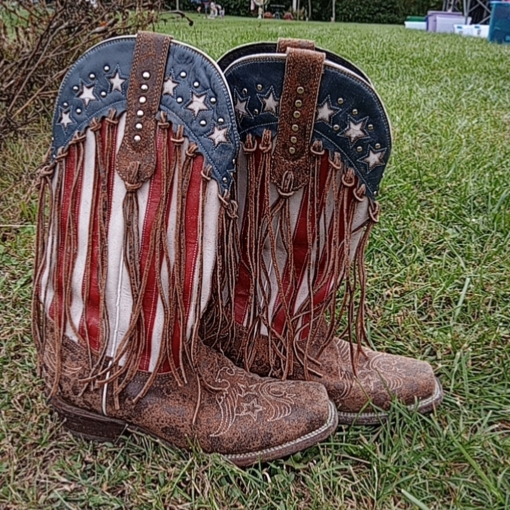 J.B. Dillon Stars and Stripes Fringe Ankle Boots